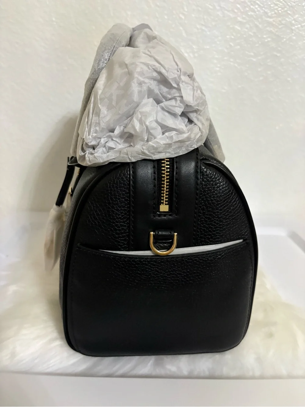 Michael Kors Black Pebbled Leather Satchel with Gold Hardware